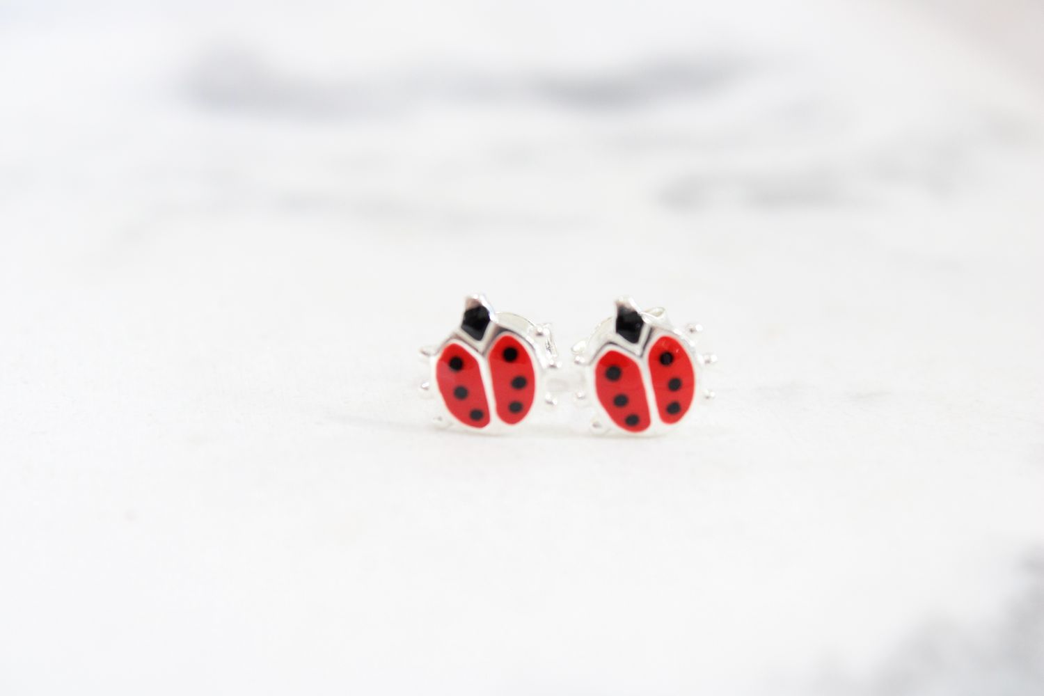 Sterling Silver Polished Enamel Ladybug Childs Post Earrings Sterling Silver Polished Enamel Ladybug Childs Post Earrings