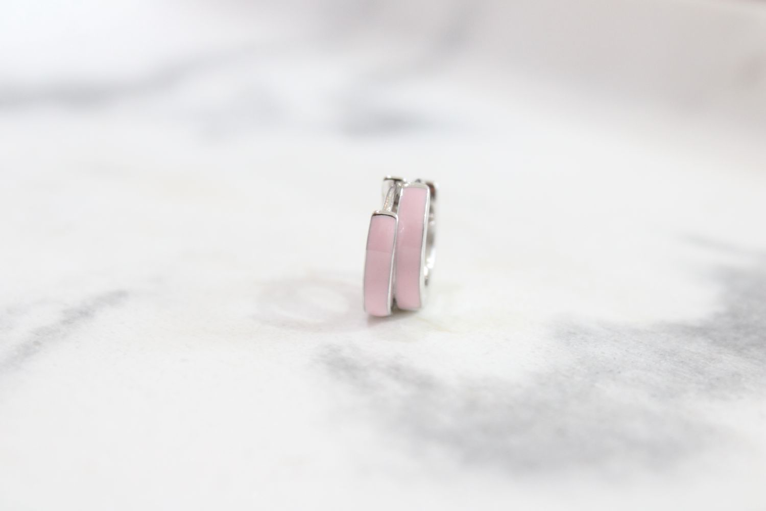 Sterling Silver Rhodium-plated Polished Pink Enameled Hinged Round Hoop Earrings