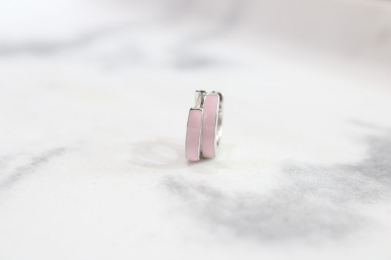 Sterling Silver Rhodium-plated Polished Pink Enameled Hinged Round Hoop Earrings