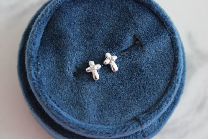 Sterling Silver Polished Cross with CZ Post Earrings