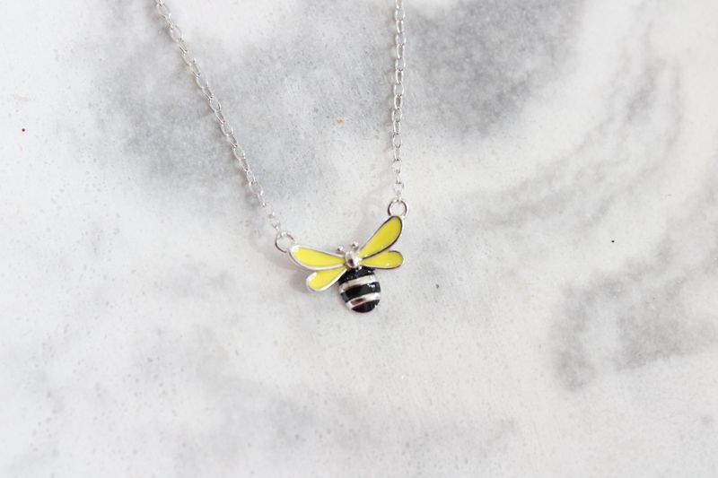 Sterling Silver Polished Yellow and Black Enameled Bumblebee with 2 Inch Extension Children's Necklace Sterling Silver Polished Yellow and Black Enameled Bumblebee with 2 Inch Extension Children's Necklace