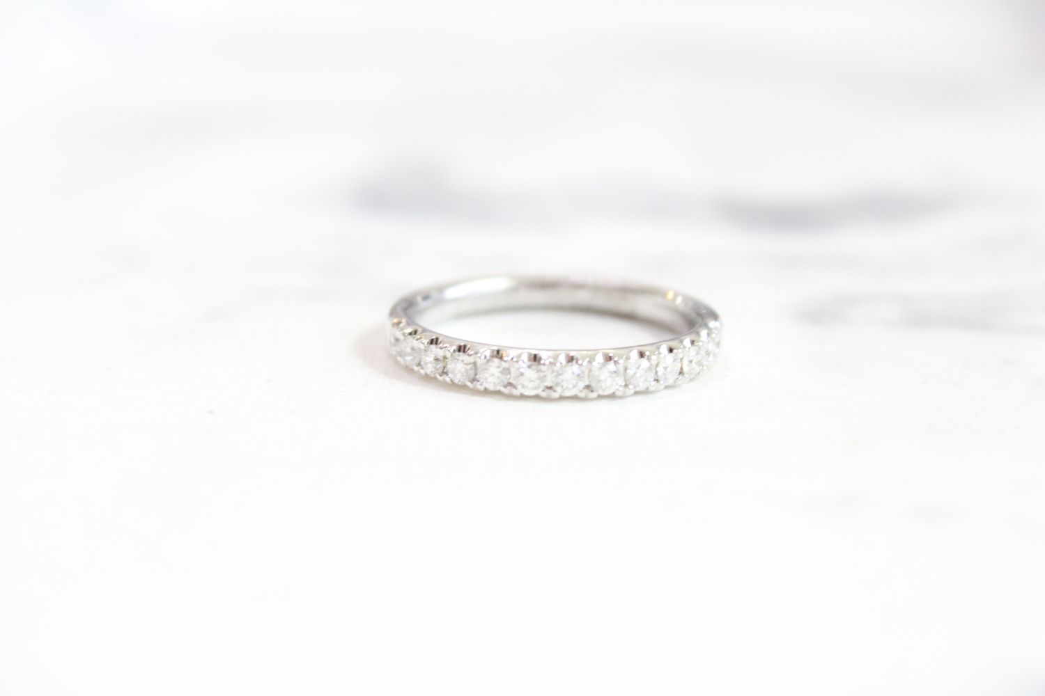 14kt White Gold .38cts Straight Diamond Band, 13 Round Diamonds