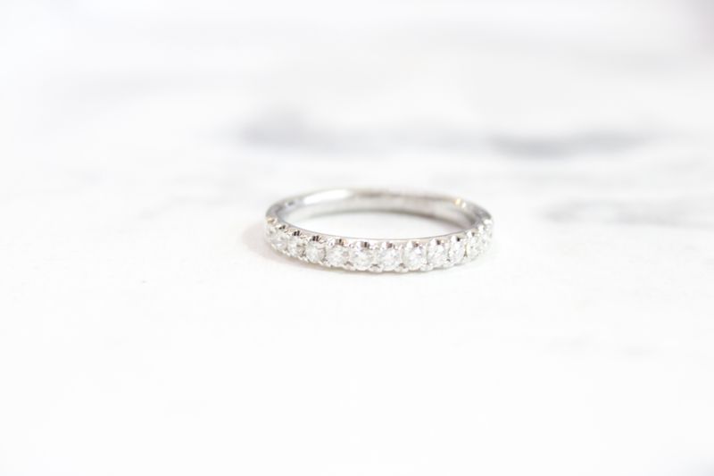 14kt White Gold .38cts Straight Diamond Band, 13 Round Diamonds