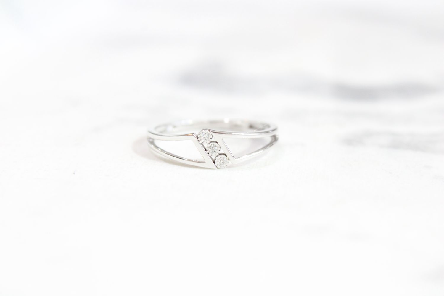 10kt White Gold Open Shank .02ct 3 Diamond Promise Ring