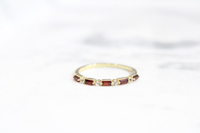 10kt Yellow Gold Garnet Baguette and Diamond Band