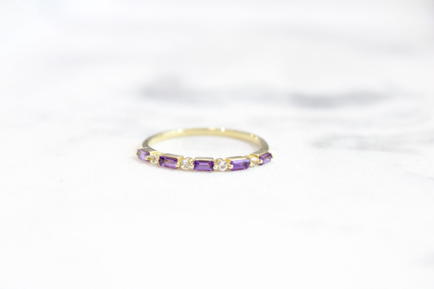 10kt Yellow Gold Amethyst Baguette and Diamond Band
