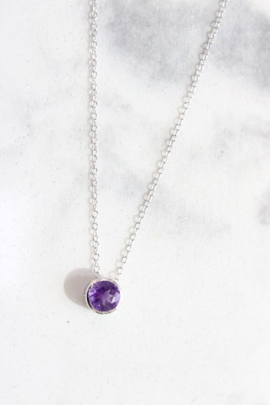 10kt White Gold Bezel Set Amethyst Solitaire Pendant