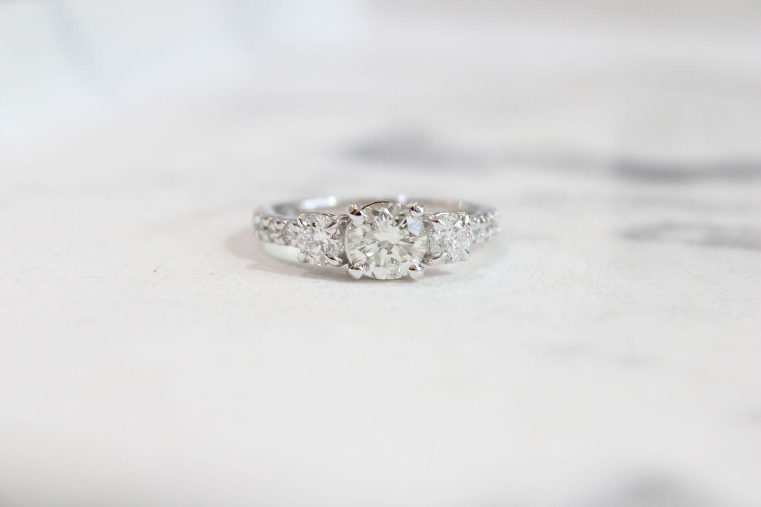 14kt White Gold 1.875ct Diamond Past Present Future Ring, 1 @ 1ct, 16 @ .875ct