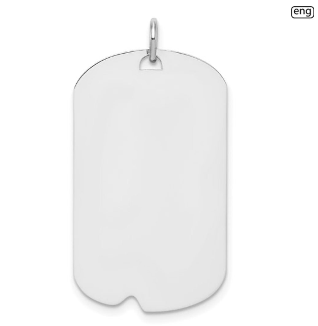 Sterling Silver Rhodium Plated Engravable Dog Tag Polished Front/Satin Back Disc Charm