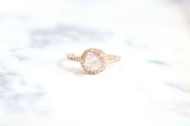 Estate 10kt Rose Gold 6mm Morganite with Diamond Halo Ring