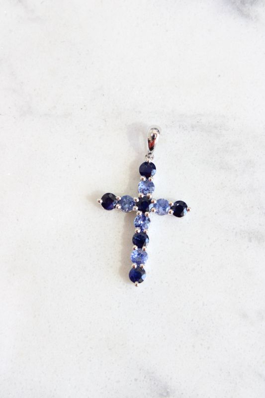 18kt White Gold 11 Sapphire Cross Pendant