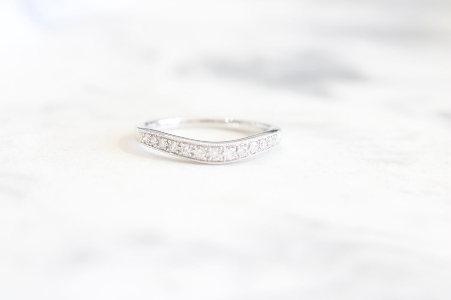 14k white gold diamond slight curved wedding band 13 diamonds at .16 carat