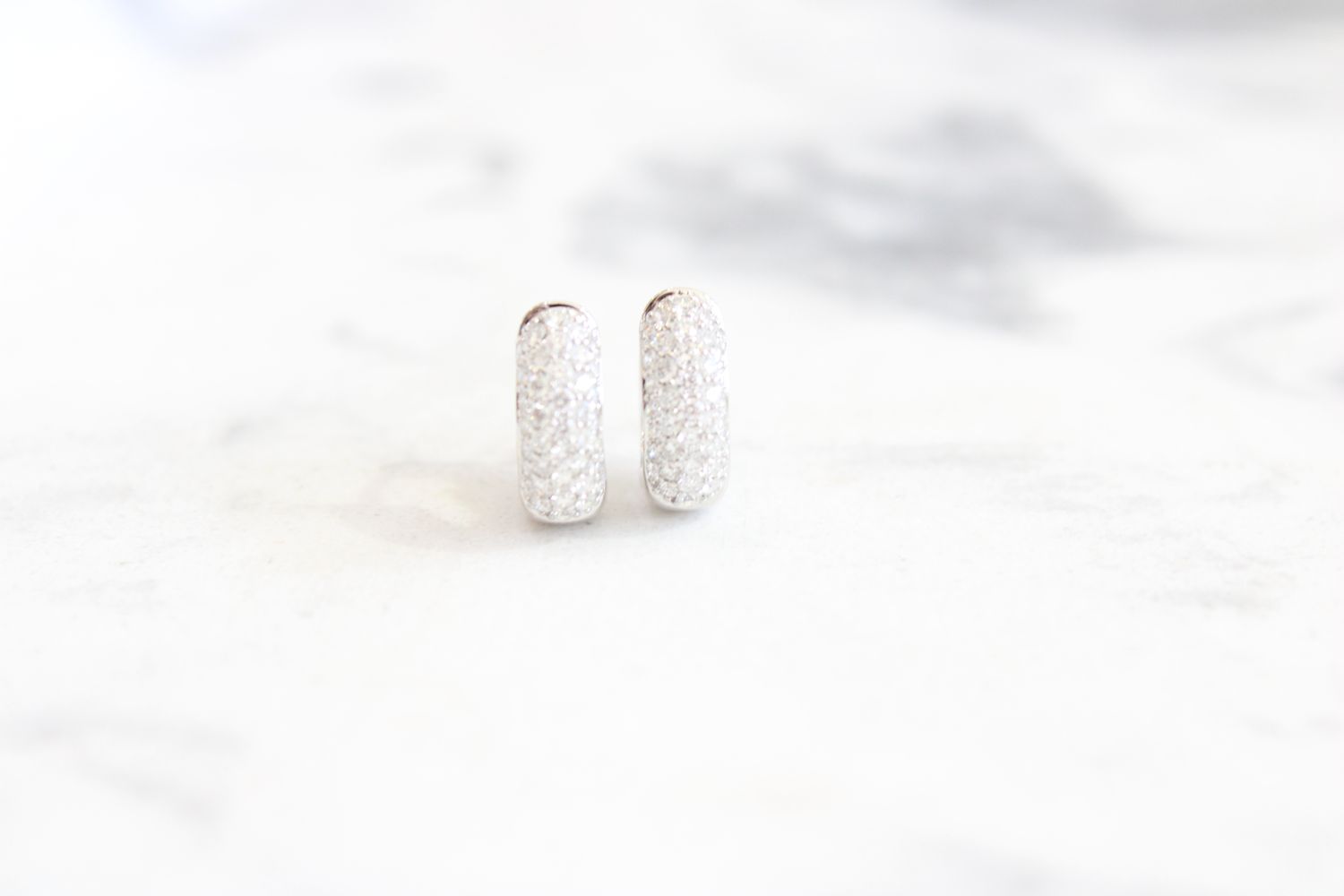 18kt White Gold .62ct Diamond Pave Huggie Hoops, 78 Round Diamond 