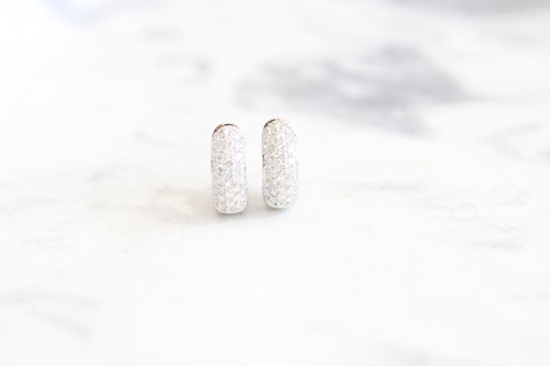 18kt White Gold .62ct Diamond Pave Huggie Hoops, 78 Round Diamond 