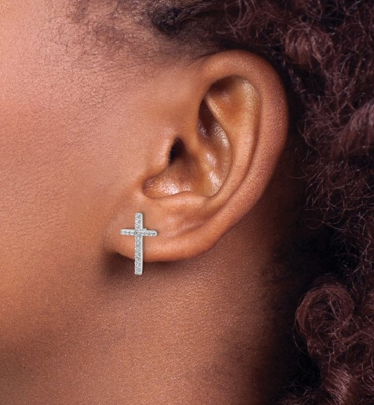 Cheryl M Sterling Silver Rhodium-plated Brilliant-cut CZ Cross Post Earrings