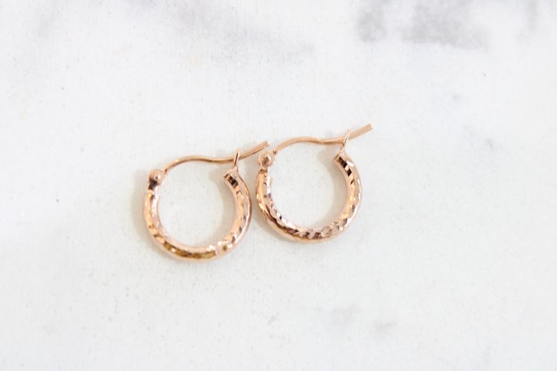 10k Rose Gold Textured Hinged Hoop Earrings