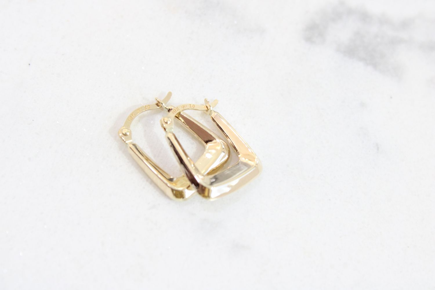 10K Yellow Squared Hollow Hoop Earrings