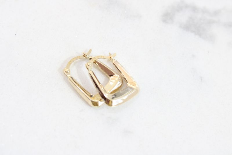 10K Yellow Squared Hollow Hoop Earrings