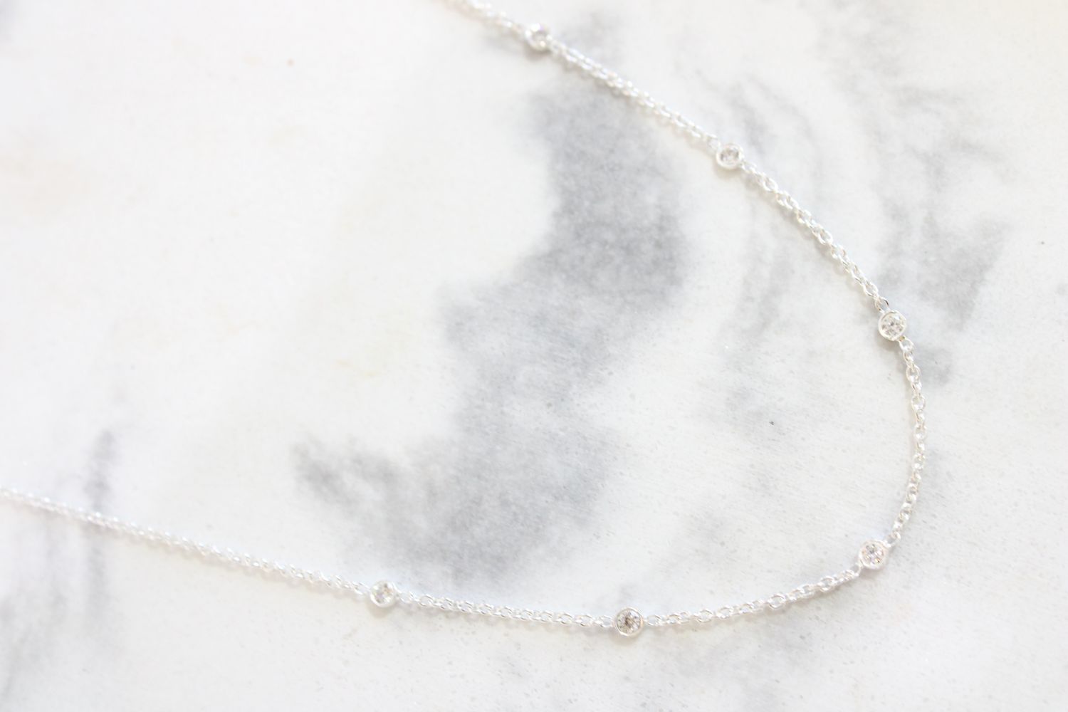 Sterling Silver Polished Clear CZ 6 Stone 16.5in. w/1in. Extension Necklace