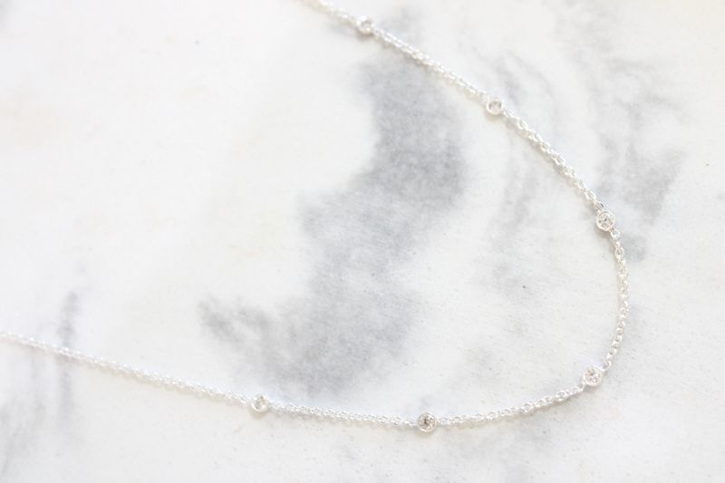 Sterling Silver Polished Clear CZ 6 Stone 16.5in. w/1in. Extension Necklace