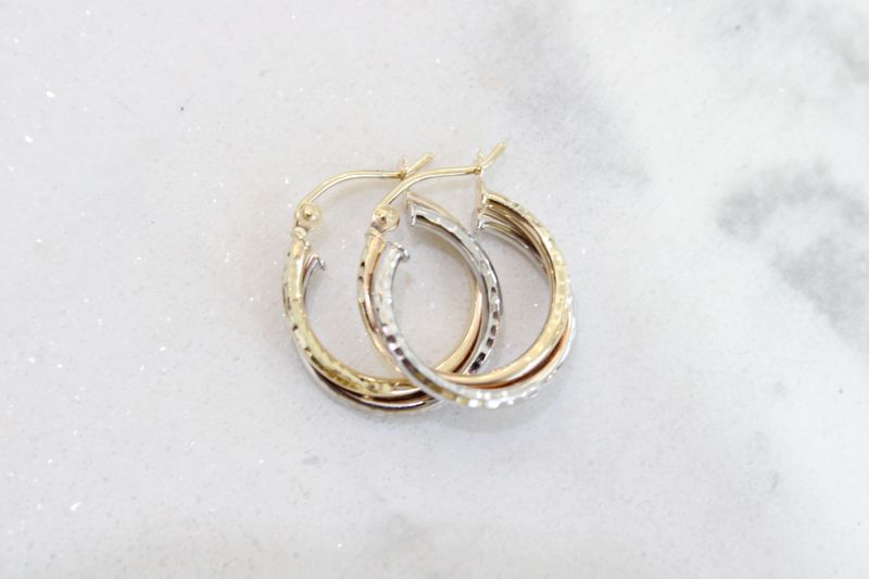 10K Two-tone Textured Twist Hoop Earrings