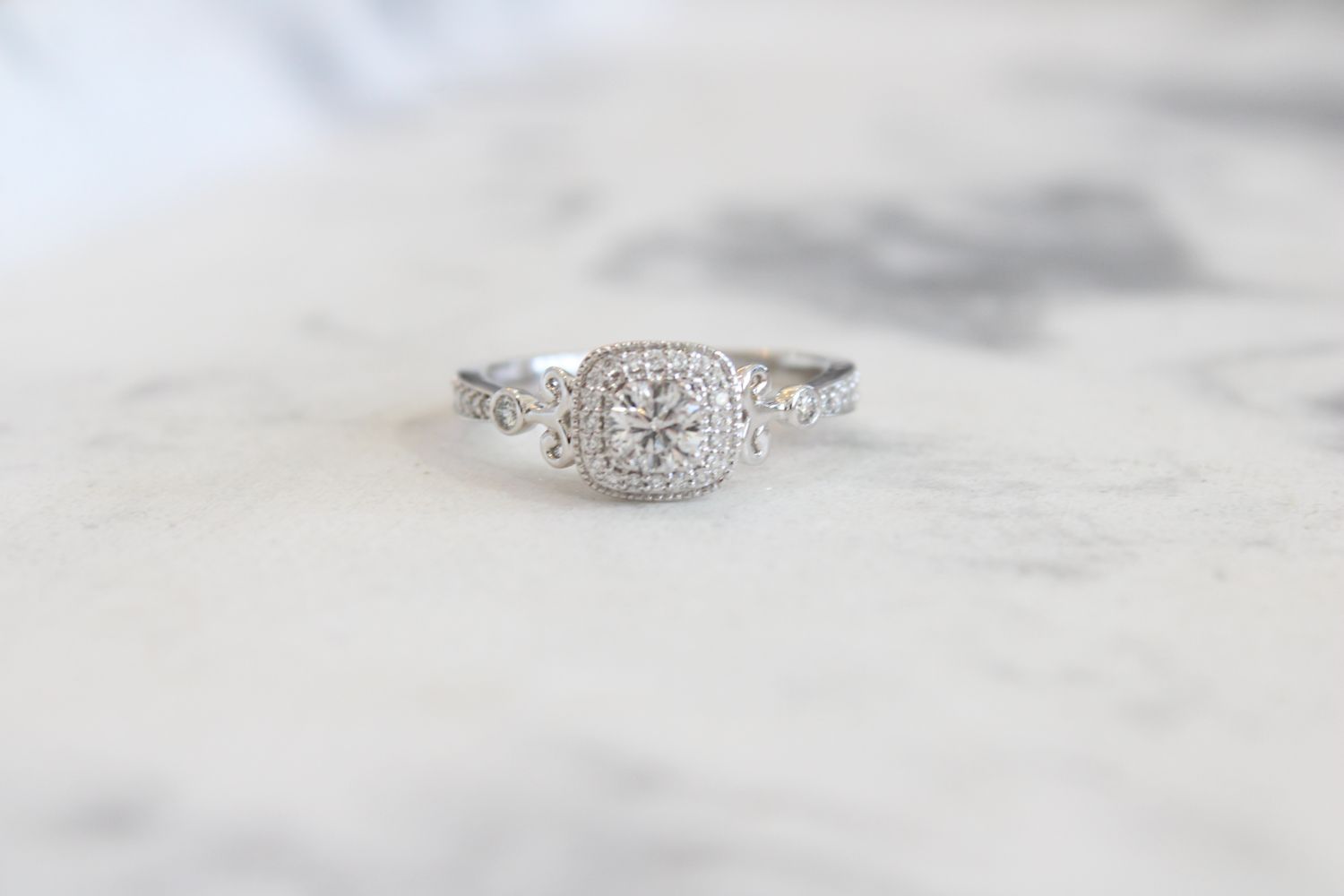 14kt White Gold .69ct, .33ct Center, Halo Diamond Ring