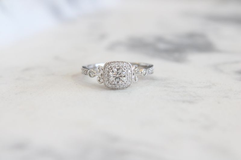 14kt White Gold .69ct, .33ct Center, Halo Diamond Ring