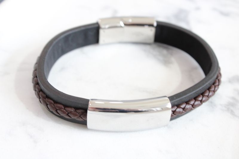Chisel Stainless Steel Polished Black and Brown Braided Leather 8.25 inch ID Bracelet