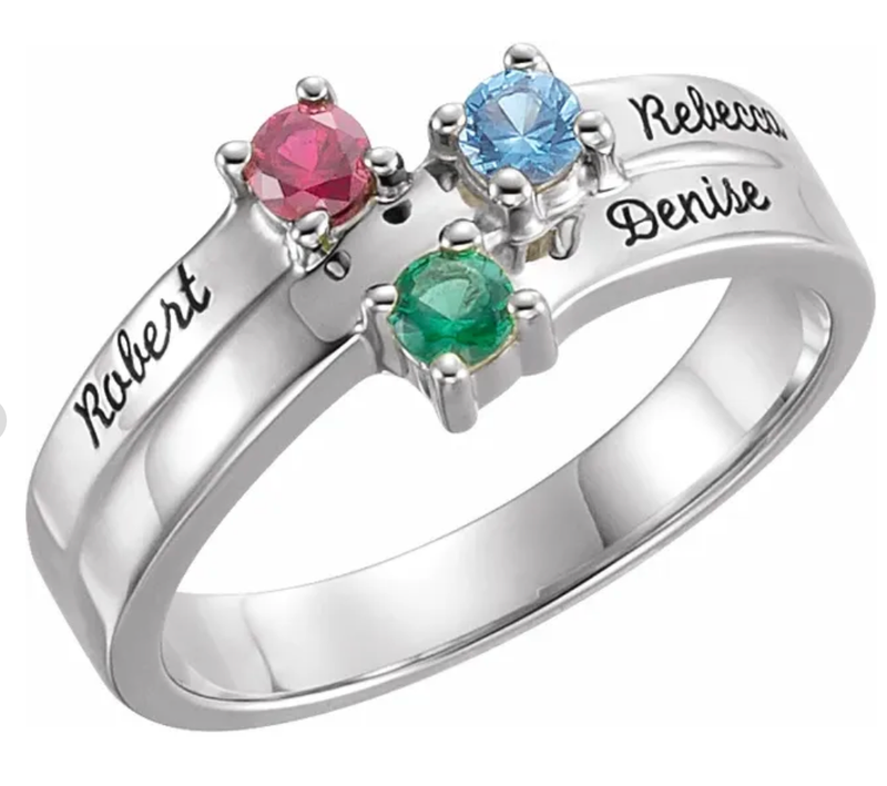 Sterling Silver 3-Stone Family Engravable Ring Mounting