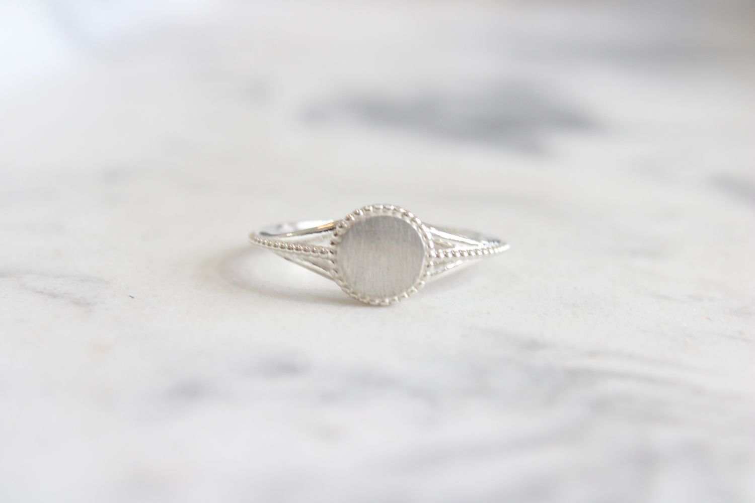 Sterling Silver 8.7 mm Engravable Beaded Signet Ring