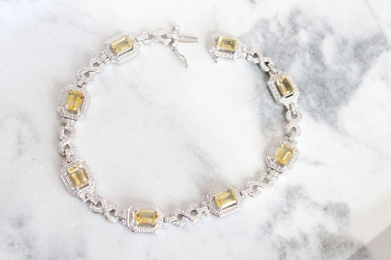 Sterling Silver Rhodium-plated Diamond and Citrine Bracelet