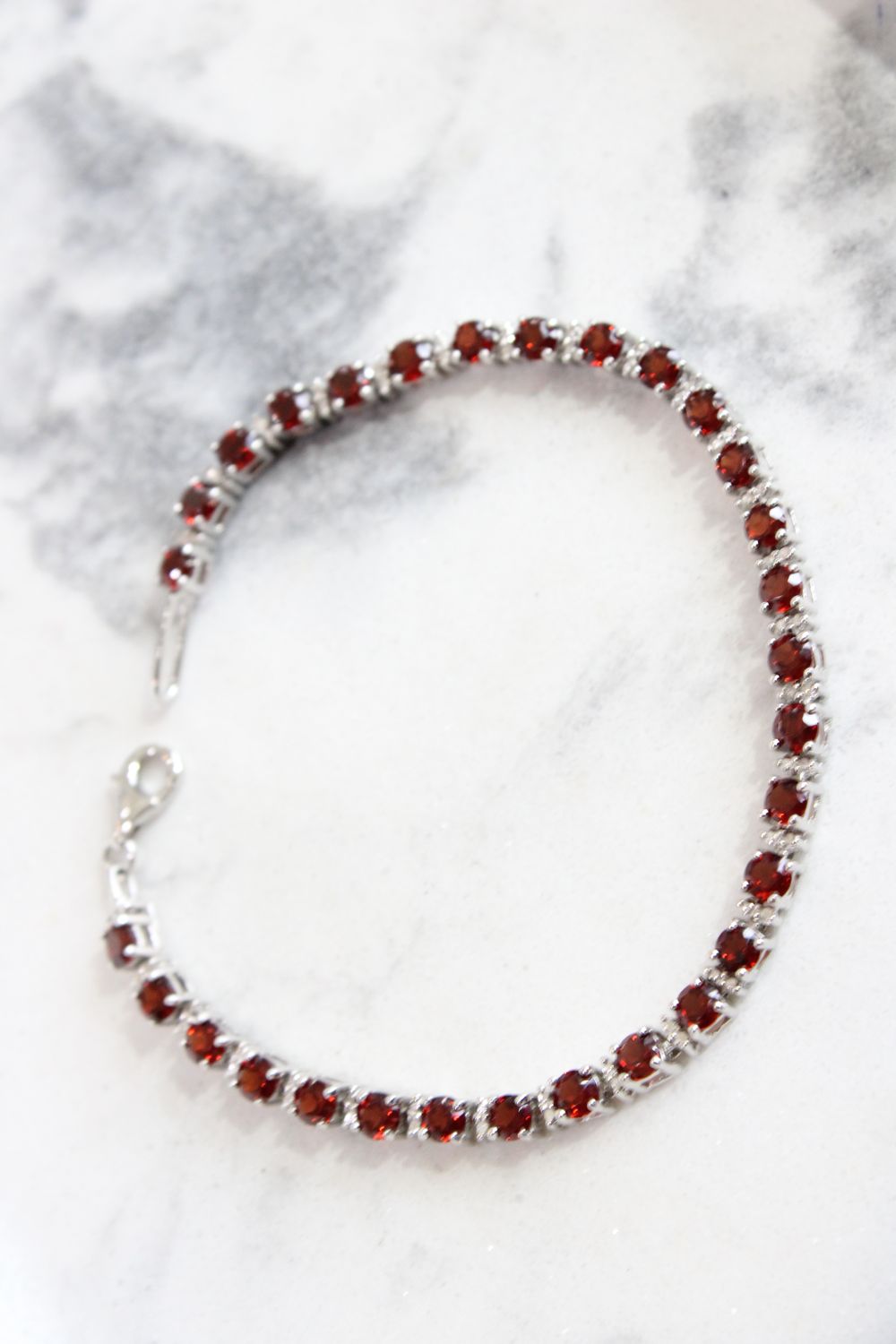 Sterling Silver Rhodium-plated Garnet and Diamond Bracelet