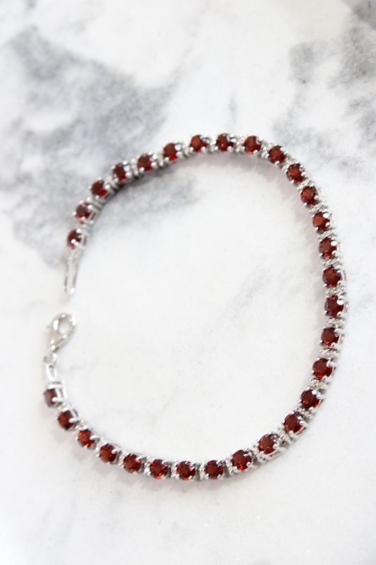 Sterling Silver Rhodium-plated Garnet and Diamond Bracelet