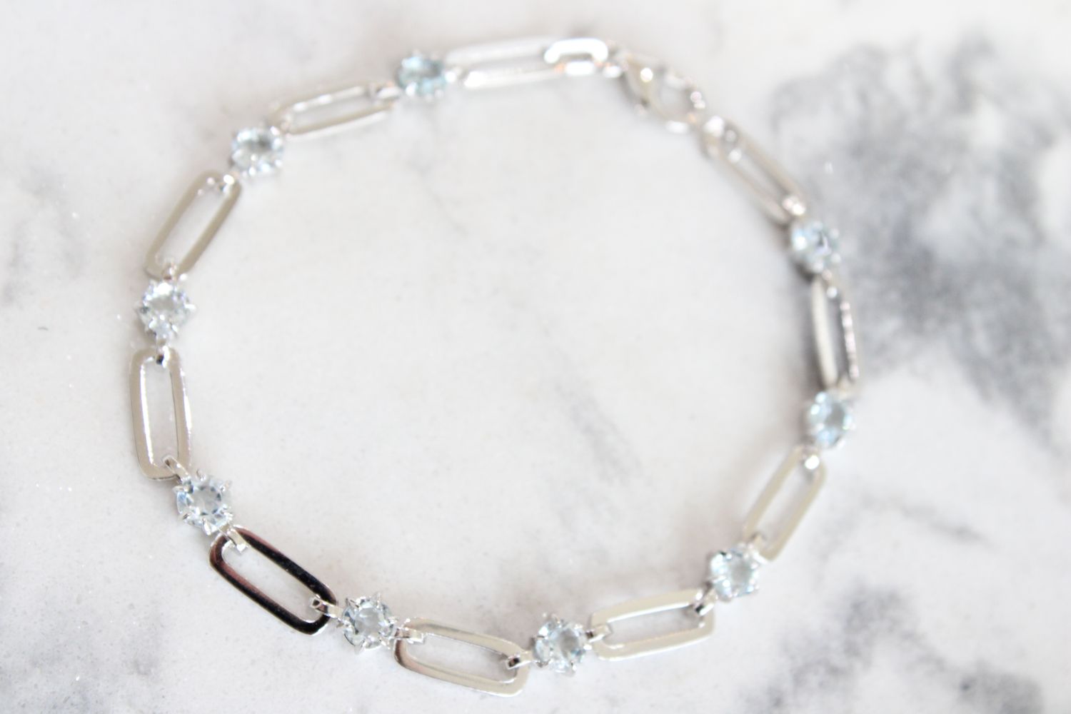 SS Rhod-plated 5mm 3.78BT Blue Topaz Paperclip Chain Bracelet