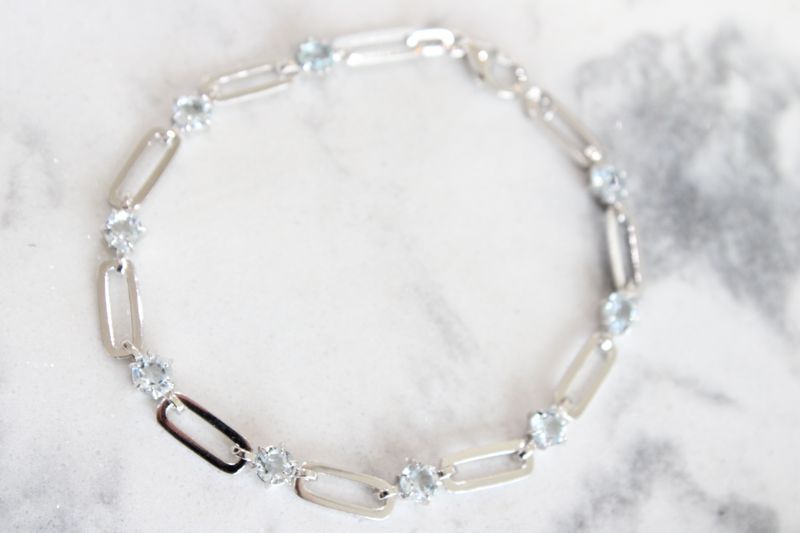 SS Rhod-plated 5mm 3.78BT Blue Topaz Paperclip Chain Bracelet