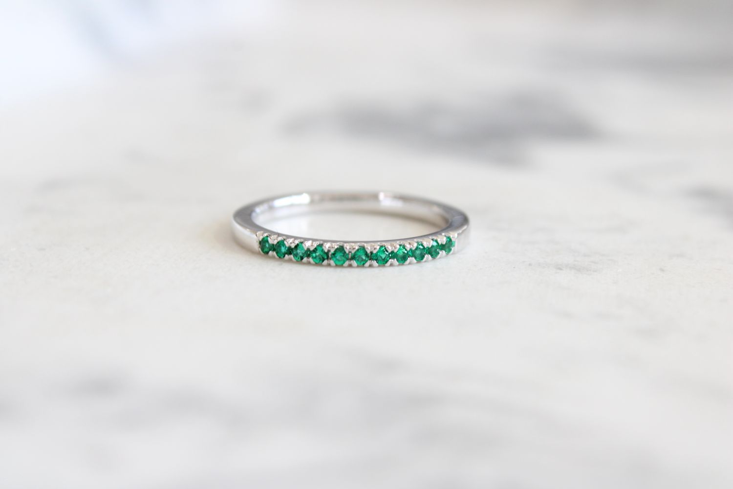 Sterling Silver Lab-Grown Emerald Stackable Ring
