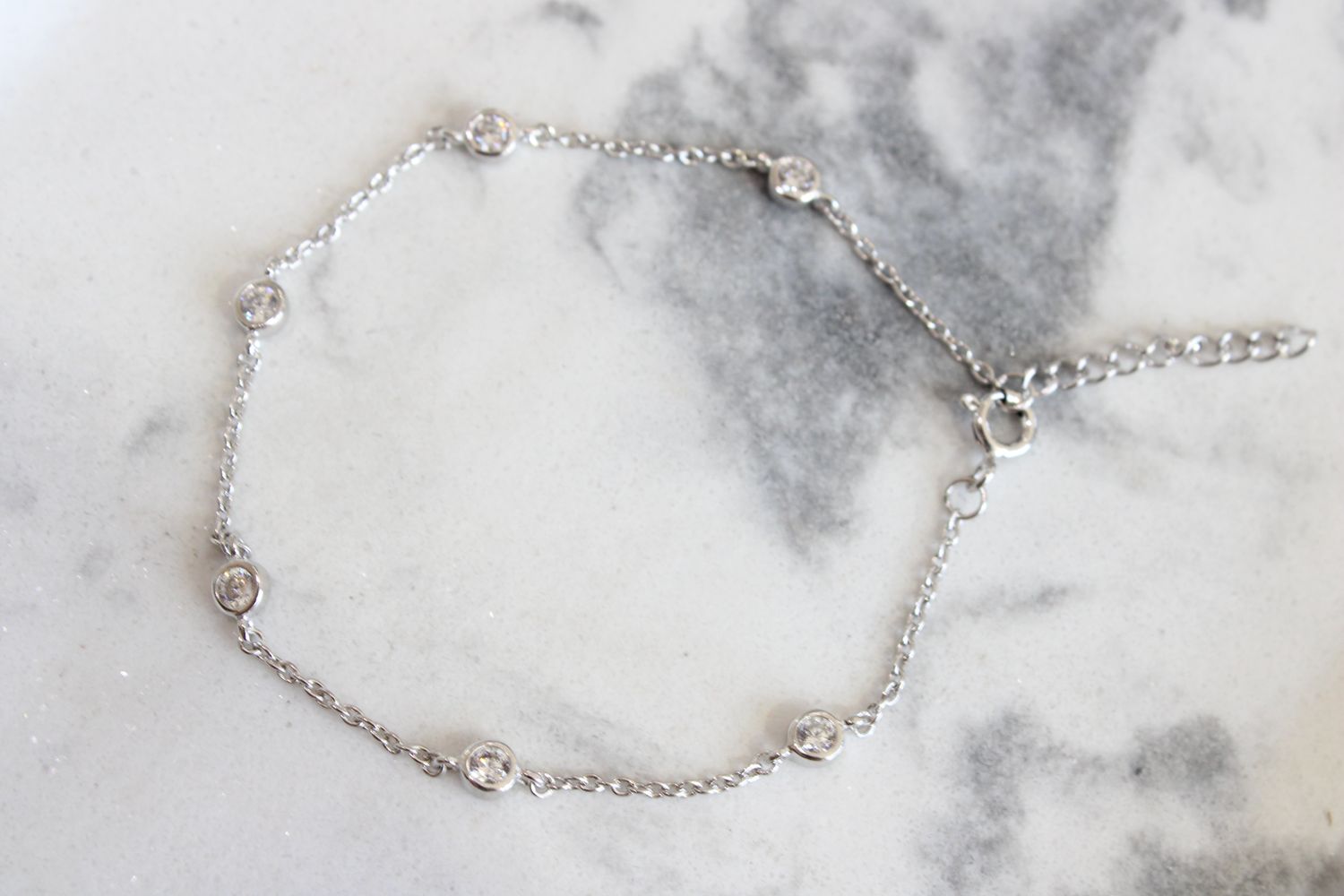  Rhodium Plated Bezel Set CZ Bracelet 7&quot; + 1