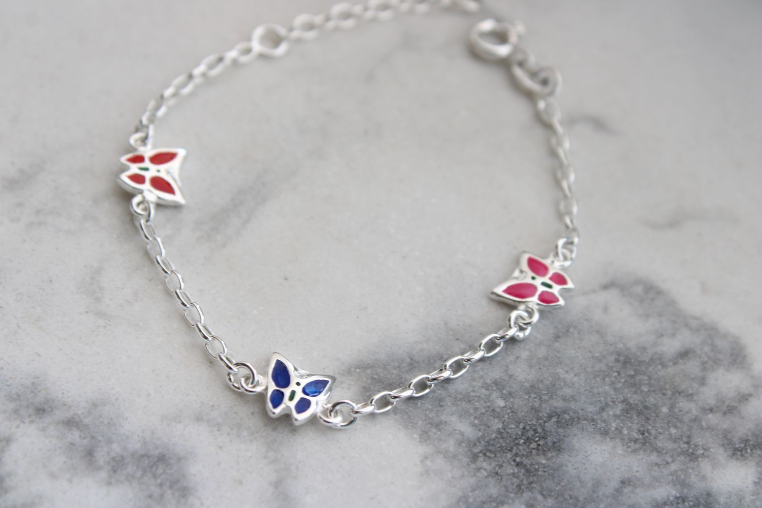 Sterling Silver Multi-color Enamel Butterfly with 1in ext. Children's Bracele Sterling Silver Multi-color Enamel Butterfly with 1in ext. Children's Bracele