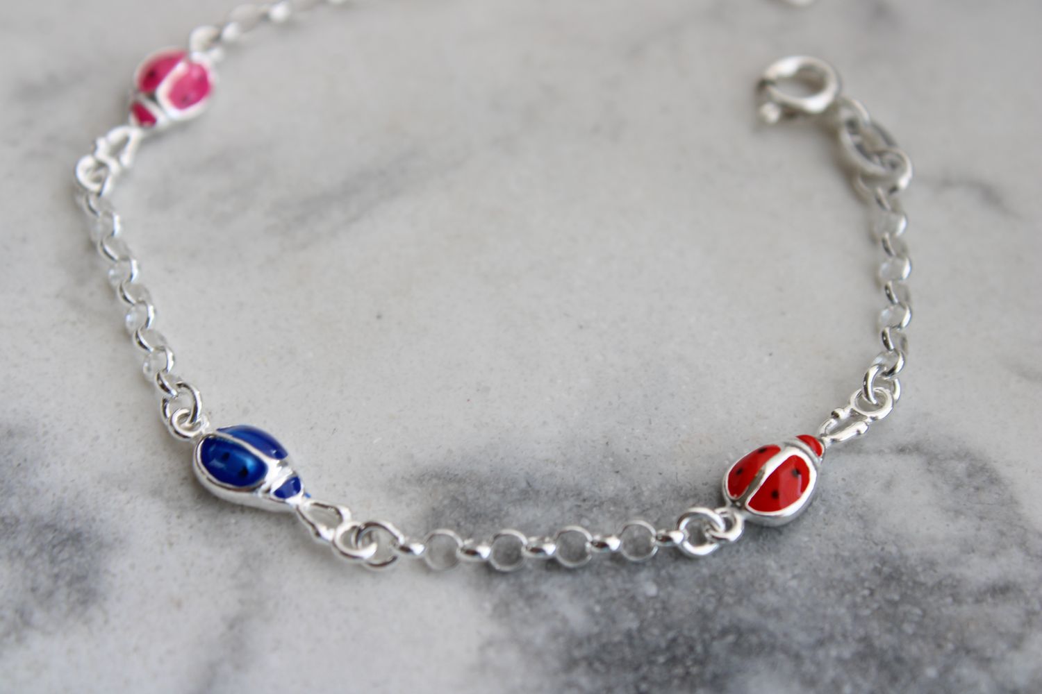 Sterling Silver Multi-color Enamel Ladybugs with 1in ext. Children's Bracelet Sterling Silver Multi-color Enamel Ladybugs with 1in ext. Children's Bracelet