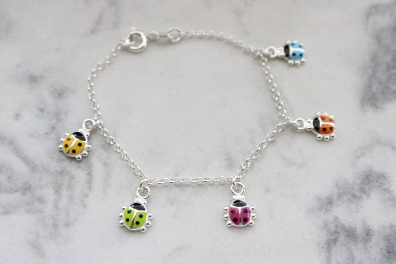 Sterling Silver Polished Multi-color Enameled Ladybugs Children's Bracelet Sterling Silver Polished Multi-color Enameled Ladybugs Children's Bracelet