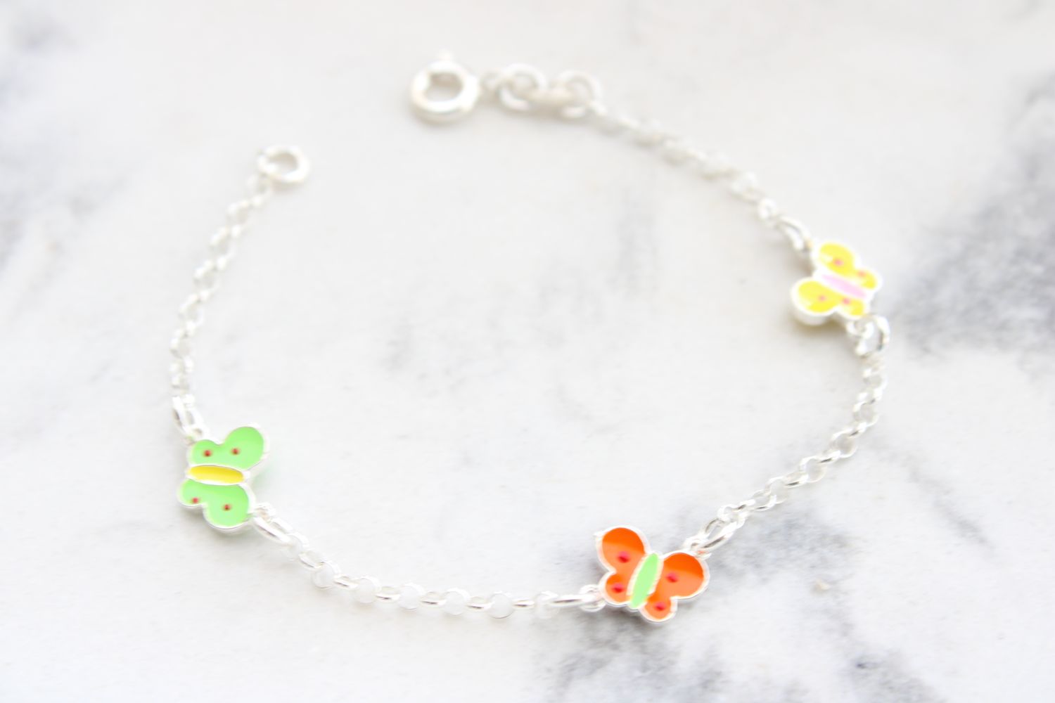 Sterling Silver Polished Multi-color Enamel Butterflies Children's Bracelet Sterling Silver Polished Multi-color Enamel Butterflies Children's Bracelet