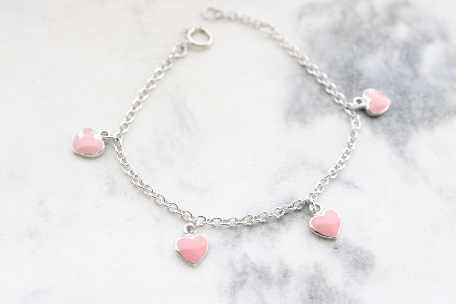 Sterling Silver Rhod-pltd Childs Enamel Hearts 5.5in with .5in ext Bracelet Sterling Silver Rhod-pltd Childs Enamel Hearts 5.5in with .5in ext Bracelet