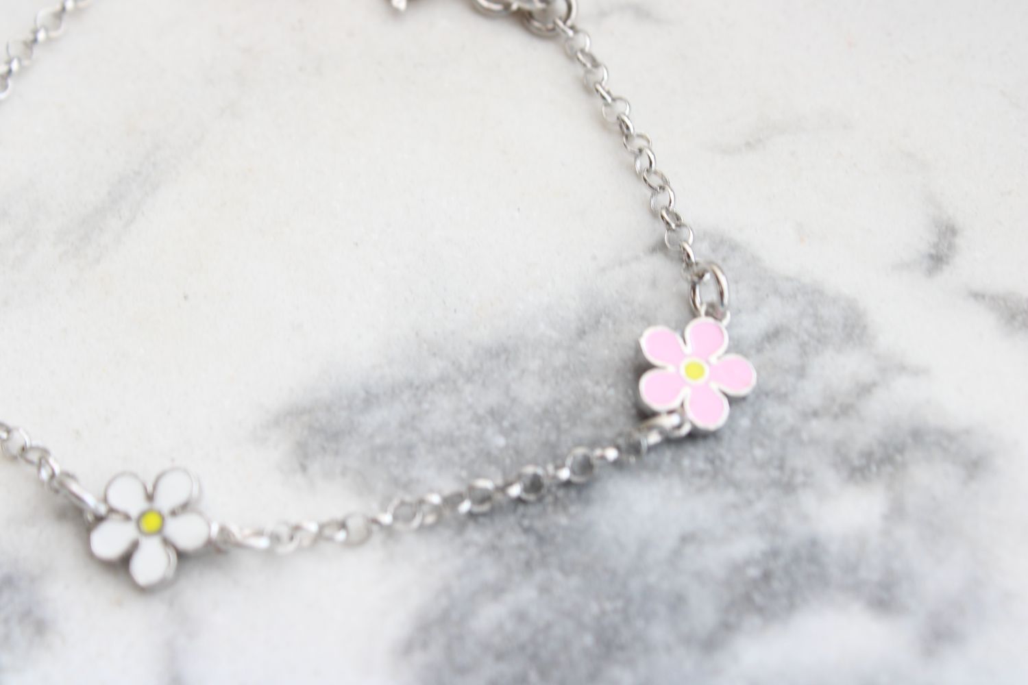 Sterling Silver RH-plated Enameled Flower with .75in Ext. Children&#39;s Bracelet