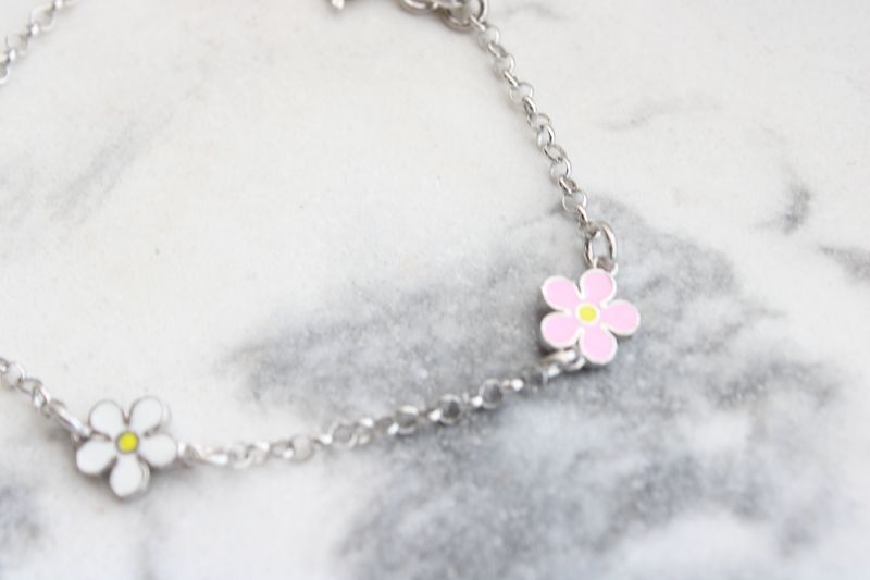 Sterling Silver RH-plated Enameled Flower with .75in Ext. Children's Bracelet Sterling Silver RH-plated Enameled Flower with .75in Ext. Children's Bracelet