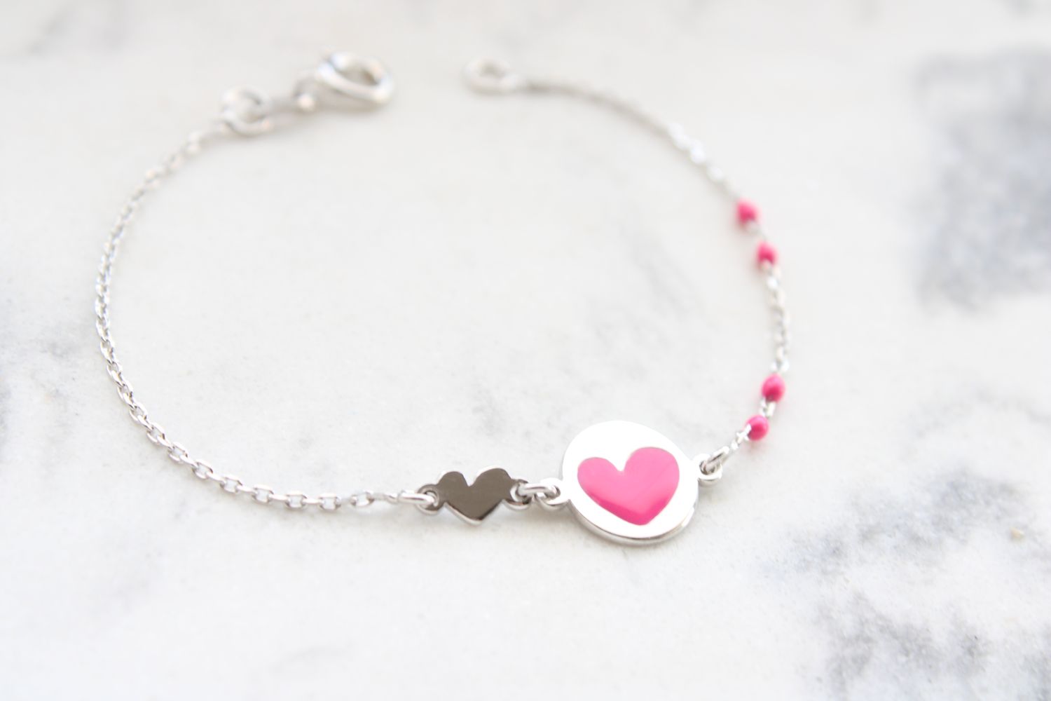 Sterling Silver Polished Pink Enamel Heart Children's 6in Bracelet Sterling Silver Polished Pink Enamel Heart Children's 6in Bracelet