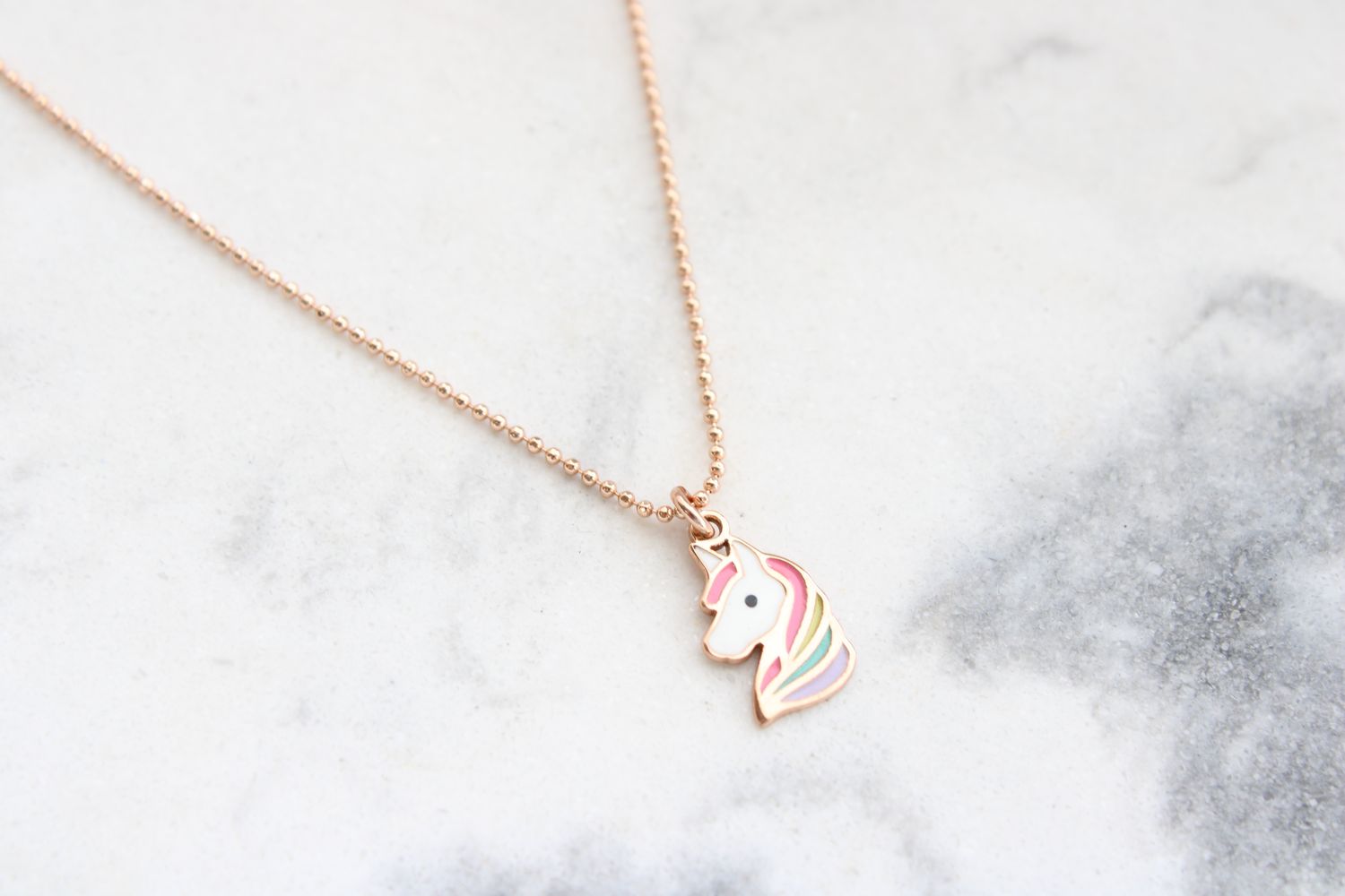 Sterling Silver Rose-tone Polished White and Rainbow Enameled Unicorn Childrens 14 inch Necklace Sterling Silver Rose-tone Polished White and Rainbow Enameled Unicorn Childrens 14 inch Necklace