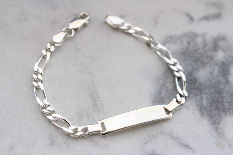 Sterling Silver Engraveable Childrens ID on Figaro Link Bracelet