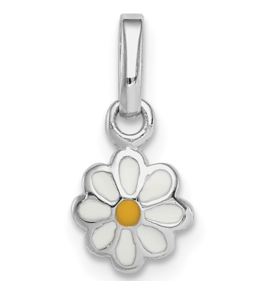 Sterling Silver RH-plated White and Yellow Enamel Daisy Children's Pendant Sterling Silver RH-plated White and Yellow Enamel Daisy Children's Pendant