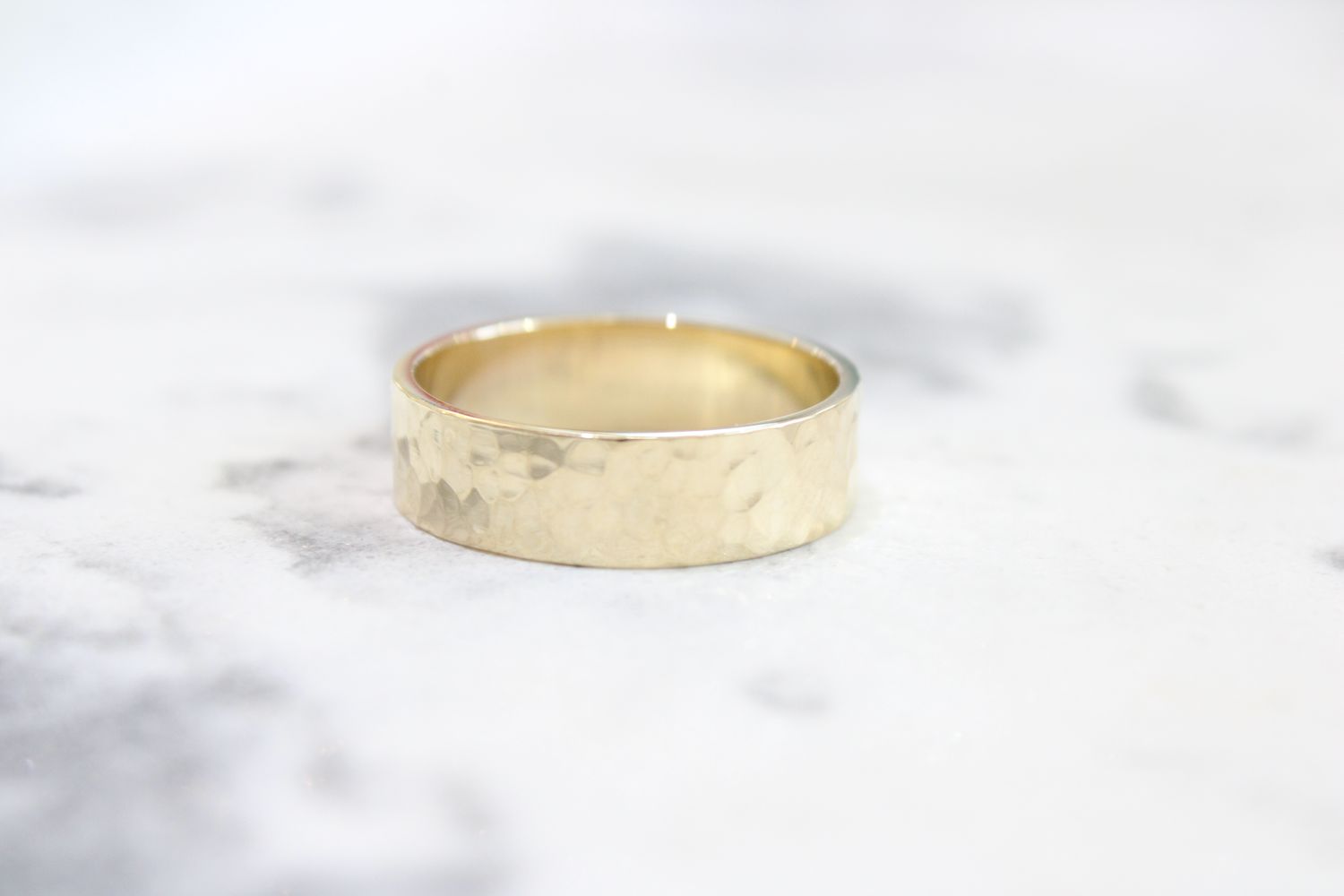 14K Yellow 6 mm Flat Hammered Band Size 10