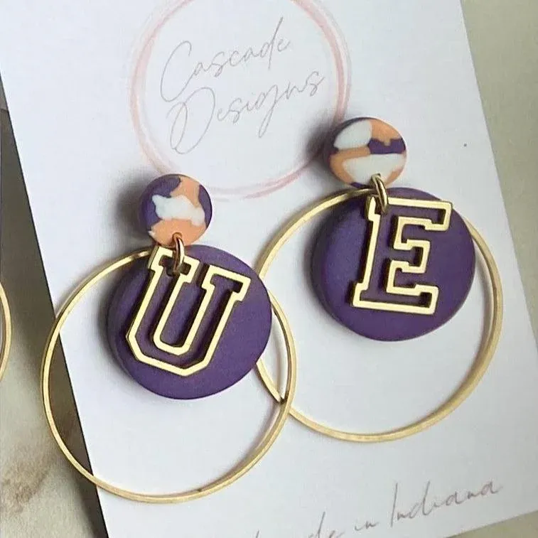 The Letterman UE Letter Hoop Clay Earrings 